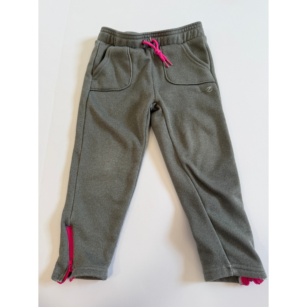 Zenergy by Chico's Kids Gray Fleece Lined Joggers Pink Zipper Hem Pants 3T
